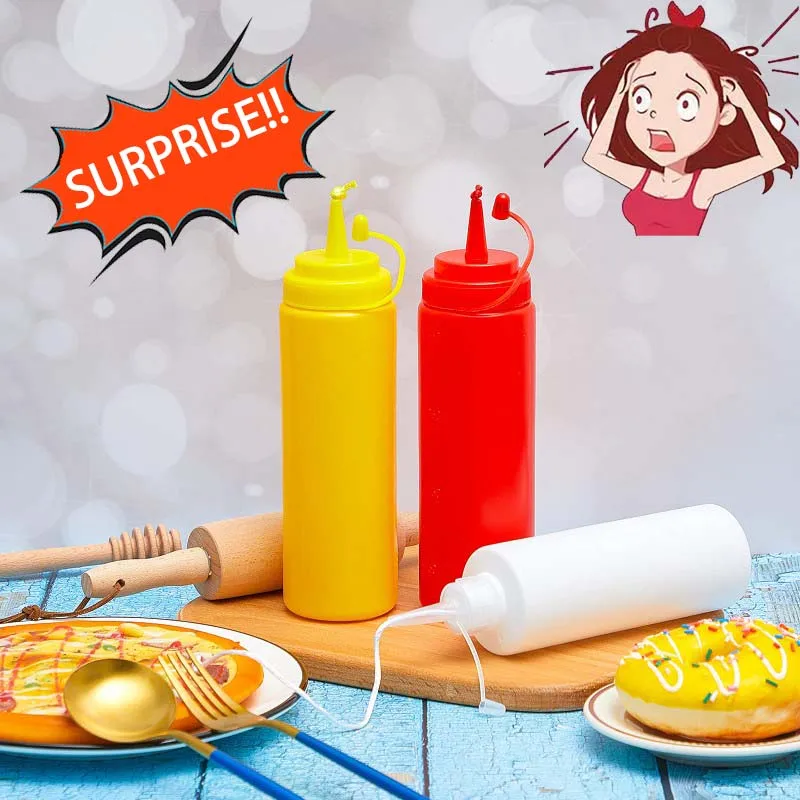 Fake Ketchup Annoying Prank Funny Bottles Practical Tomato Sauce Fidget Jokes Toys for Adult Kids Fake Mustard Salad Novelty Toy