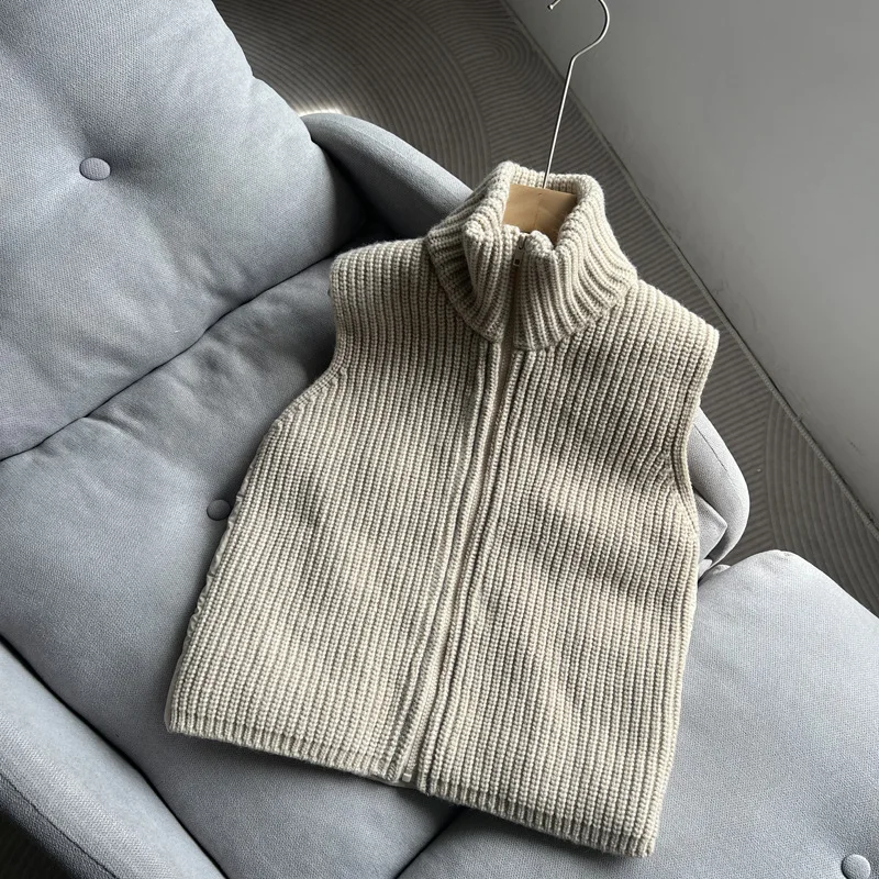 2025 outono/inverno novo colete de malha feminino commuter gola emenda colete