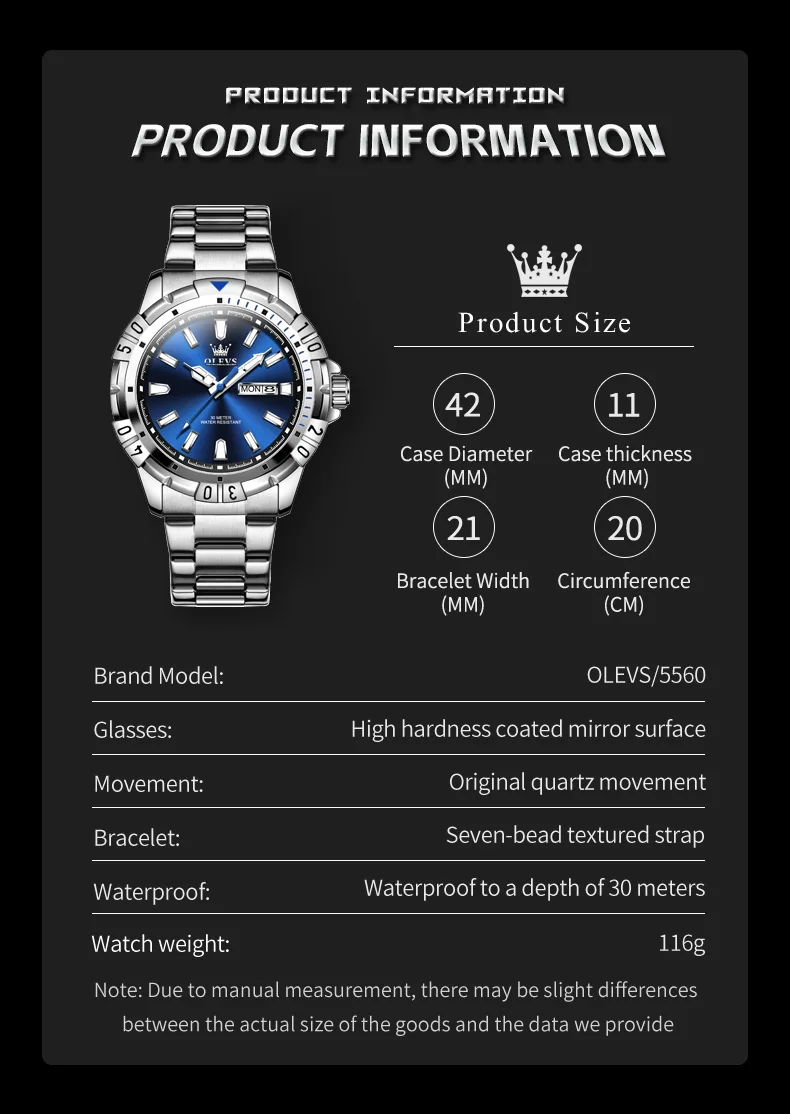 OLEVS NEW Original Diving Series Men\'s Watches Stainless Steel Wristwatch Blue Luminous Cool Quartz Watch for Men Top Brand