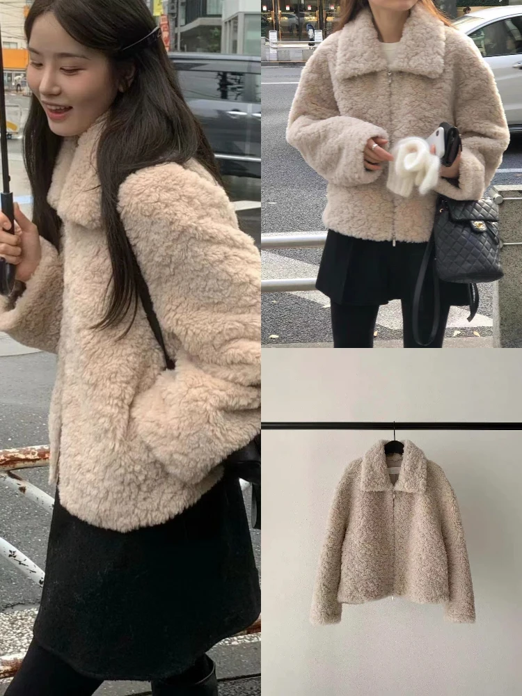 

Warmth And Sle: Women's ort Lamb Fur Jaet with Stand Collar from Dongda Gate OUCE Gentle Sle Loose Fit Long Sve