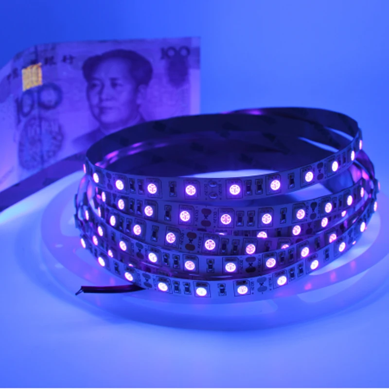 UV 1M-5M LED Strip 365nm Ultraviolet Ray Flexible Tape DC5V 12V 3528 SMD for UV Curing Currency Validation Masquerade Exhibition