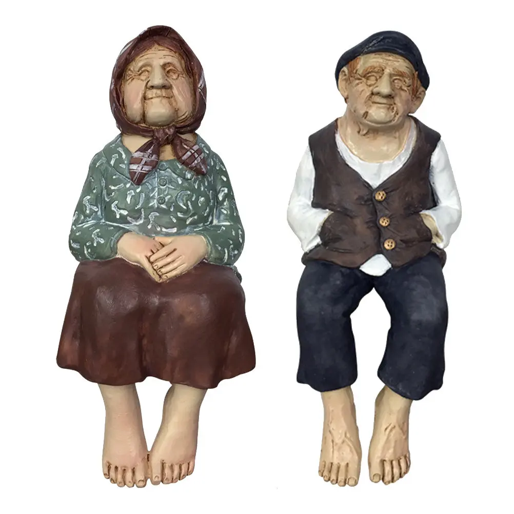 1Pcs Elderly Couple Statue Resin Grandparent Craft Beautiful Desk Decor Home Living Room Adornment Romantic Gift