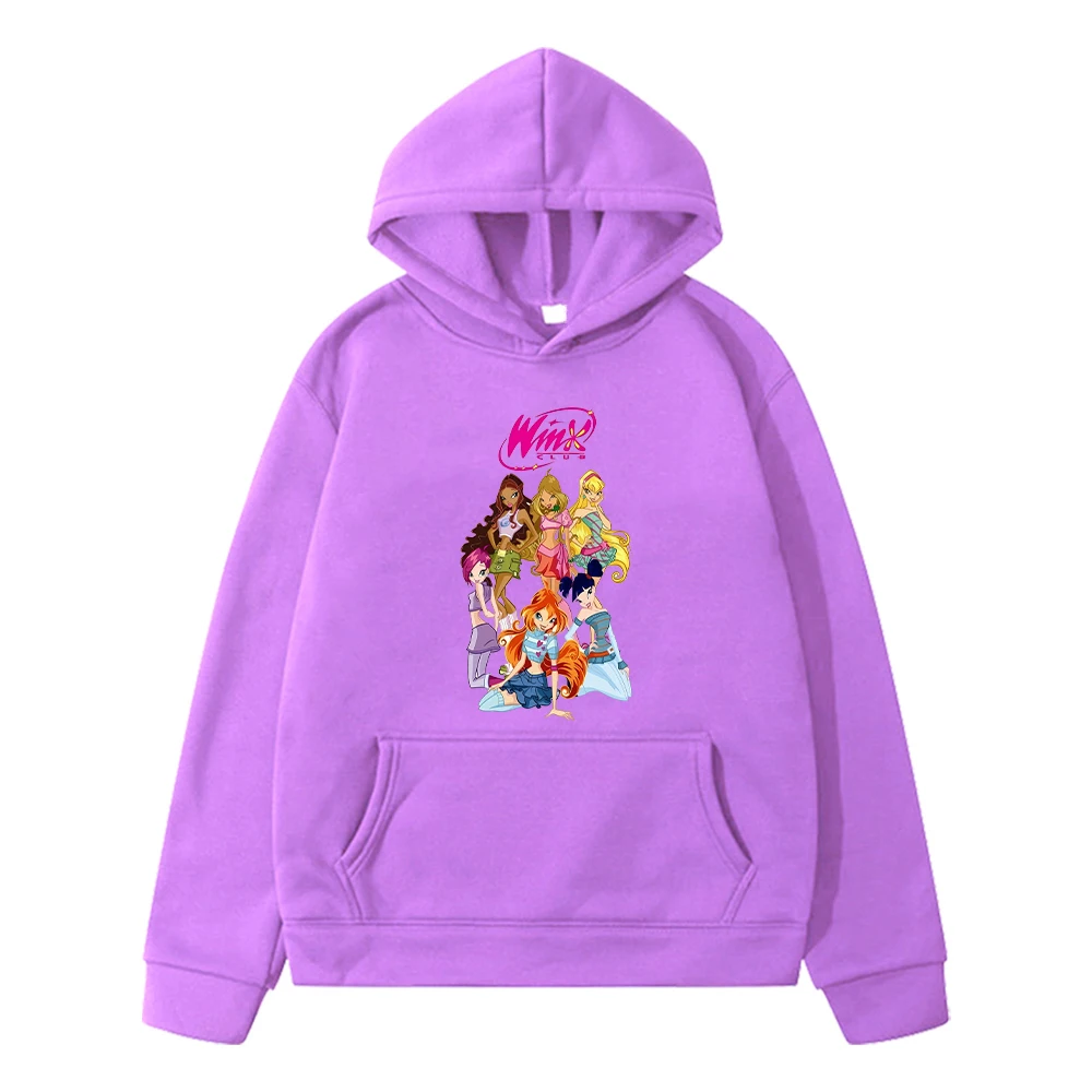 Winx Club print Kawaii hoodies Fleece Sweatshirt Cartoon Pullover boy jacket Autumn anime hoodie y2k sudadera kids clothes girls