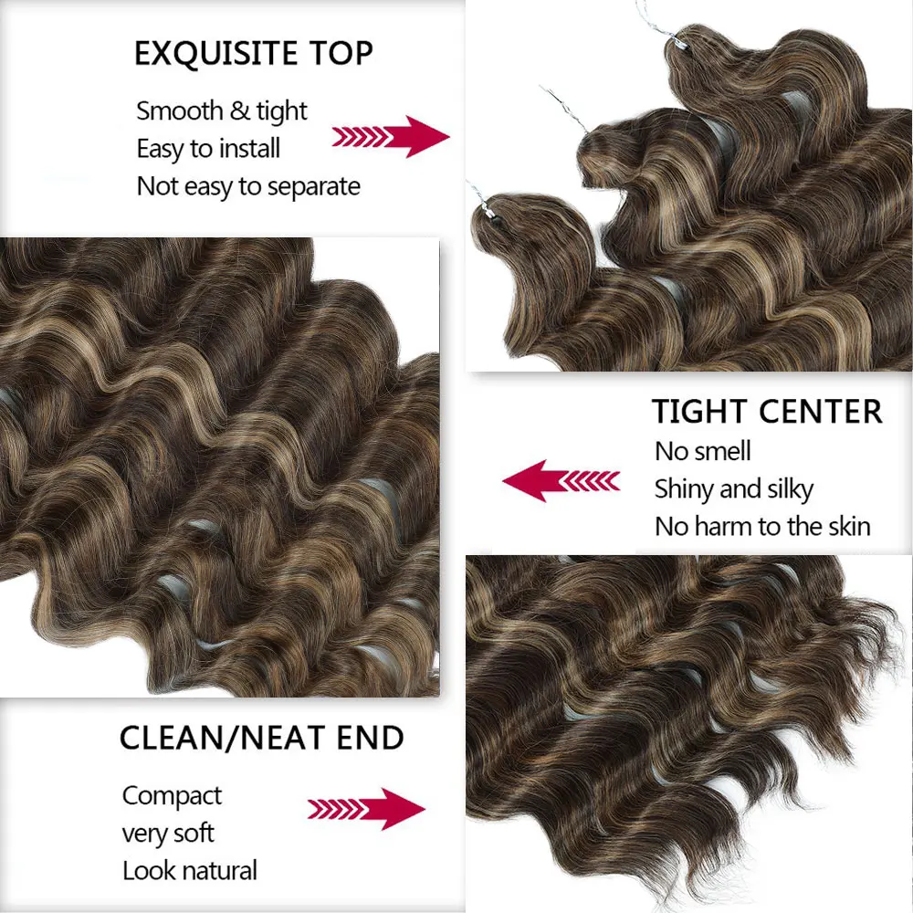 شعر كروشيه مموج عميق فضفاض مقاس 26 بوصة من Gladys، 300 جرام، تجعيد الشعر الاصطناعي # 613 وصلة شعر تجديل بيانو أشقر بني #3