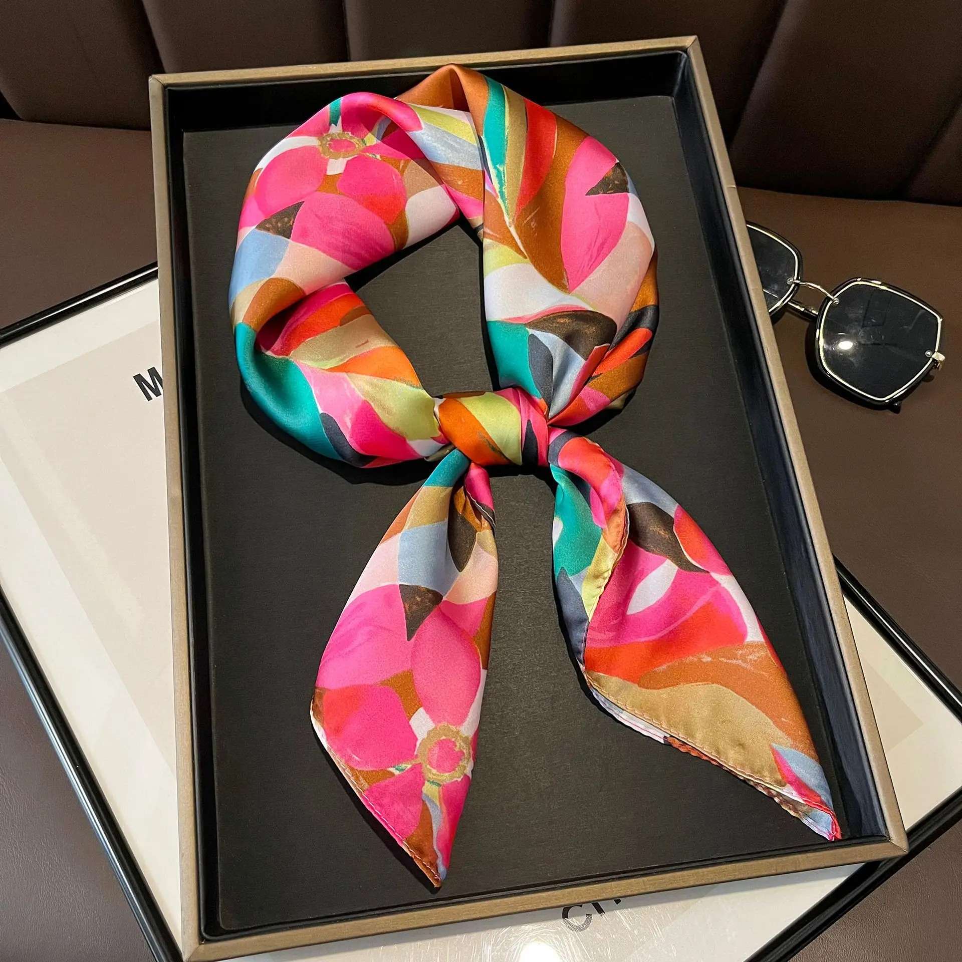 Bandes de Cheveux Carrées Imprimées à la Mode pour Femme, Foulard en Satin, Châle, Ruban, 70cm