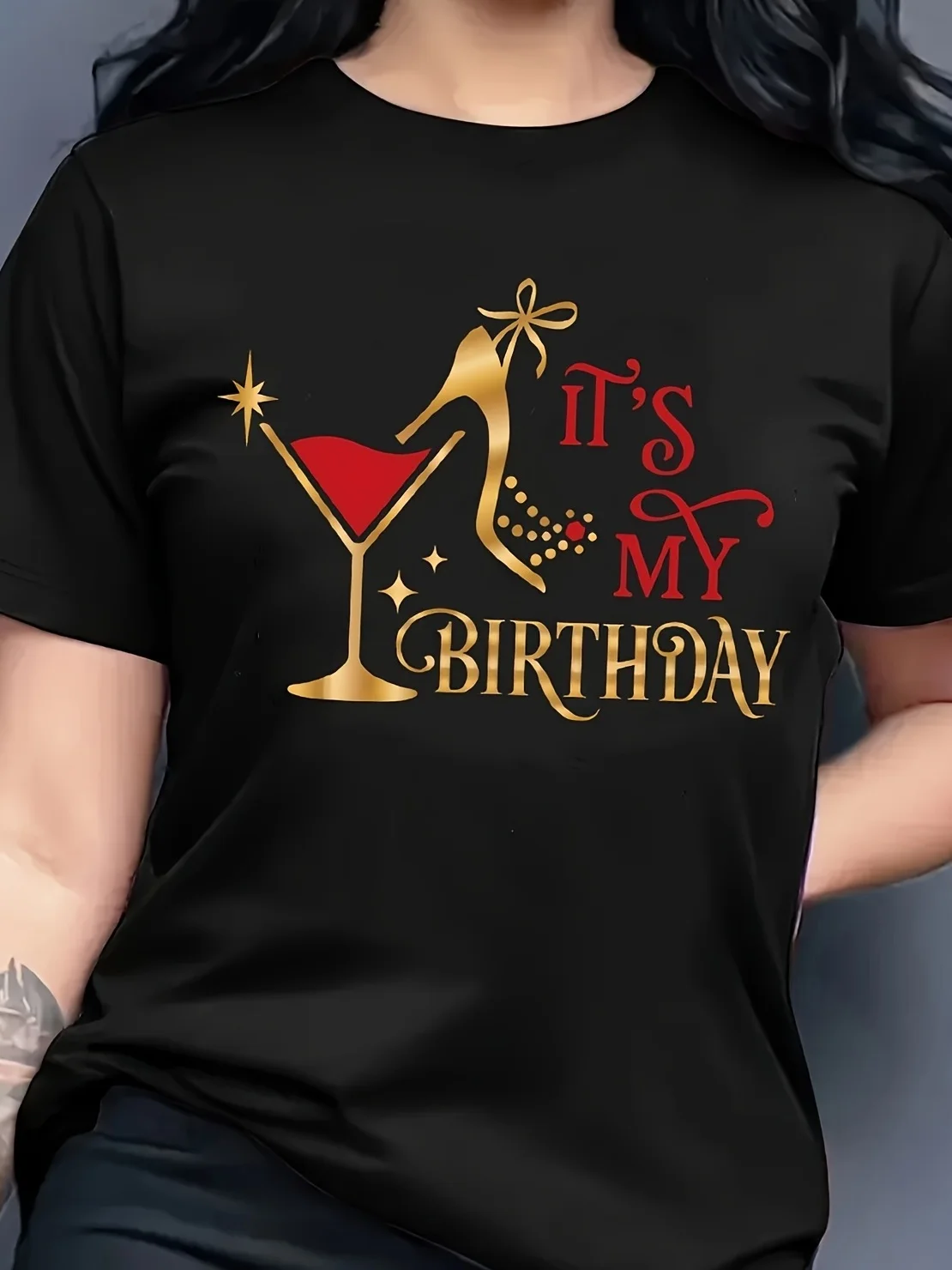 Birthday Letter Print Crew Neck  Casual Comfortable Cool Short Sleeve T-Shirt For Spring Summer  Daily Wear Women's Clothing