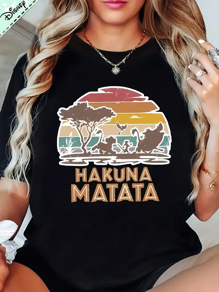 

Women's 100% Cotton Disney Lion King Retro Hakuna Matata T-Shirt Zebra and Giraffe Print Theme Dress Up & Casual Wear