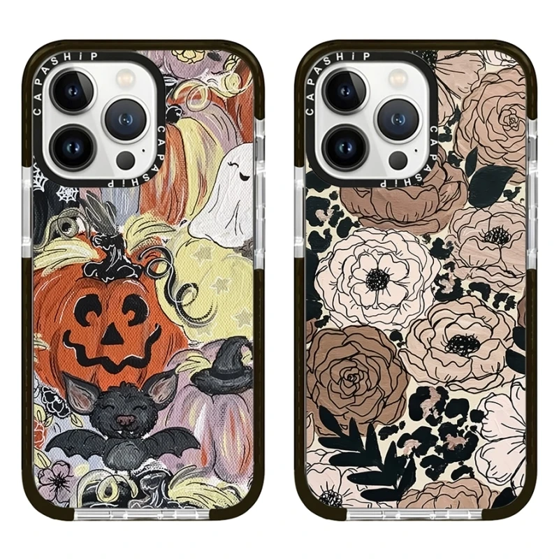 Halloween Pumpkin Graffiti Retro Rose Case For iPhone 15 14 13 12 11 Pro X XS XR Max 7 8 Plus SE Soft TPU Shockproof Back Cover