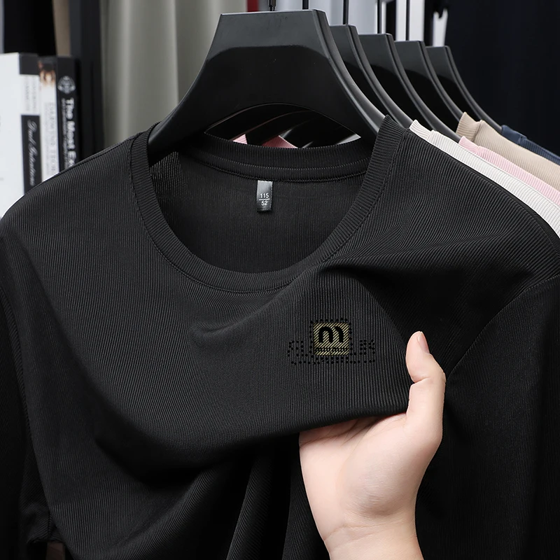 تي شيرت رجالي عالي الجودة بأكمام طويلة لربيع وخريف 2025 سويت شيرت جديد برقبة دائرية، بلوزة فضفاضة في منتصف العمر