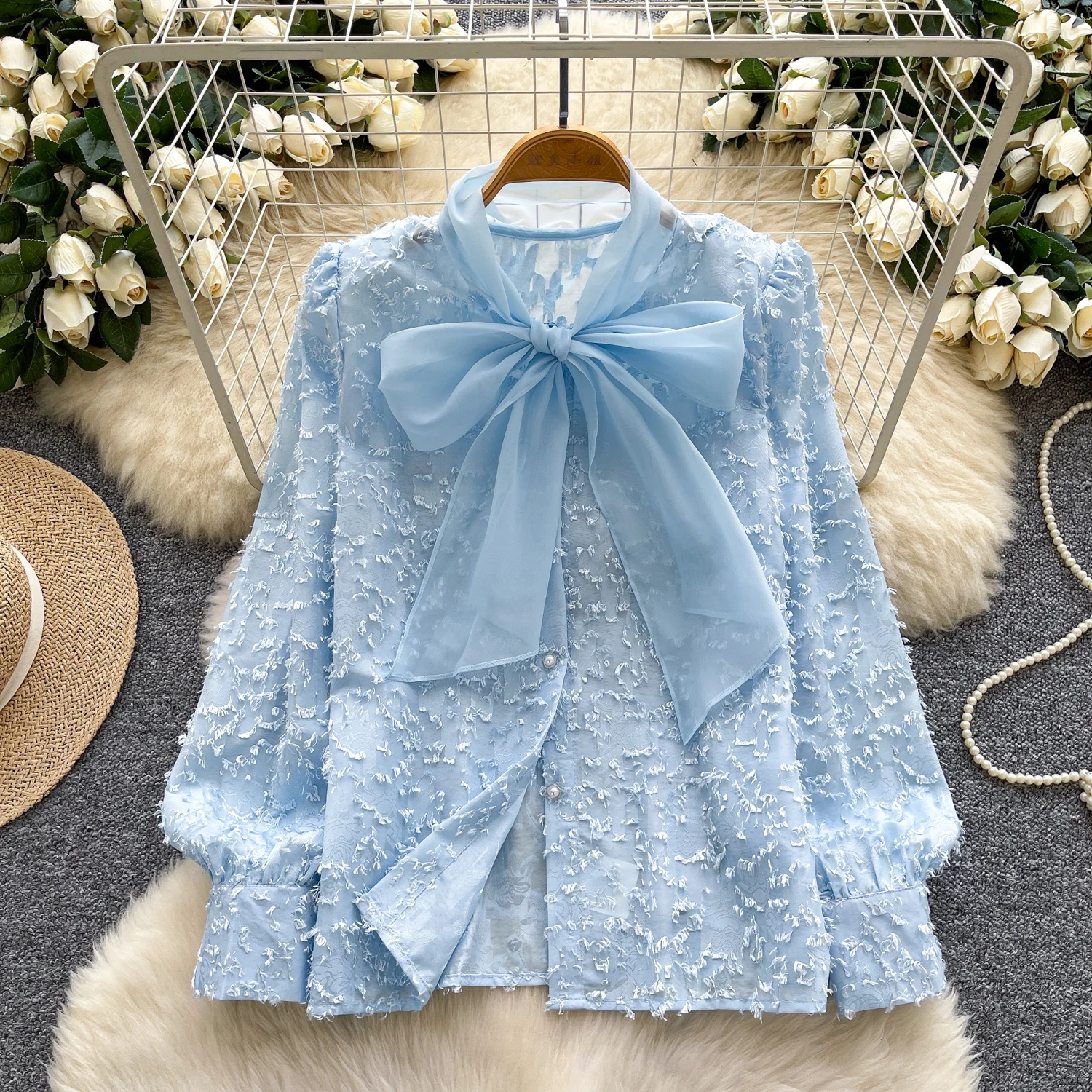 

Vintage Elegant butterfly button long sleeve Top Korean Streetwear High Street Autumn Basics T-Shirts