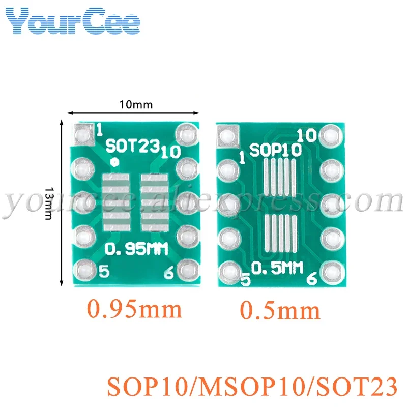 50 sztuk/10 sztuk SMD do DIP10 Pinboard UNAX 0.5mm/0.95mm do 2.54mm SOP10 MSOP10 SOT23 do DIP płyta adaptera PCB układ scalony — zdjęcie 2