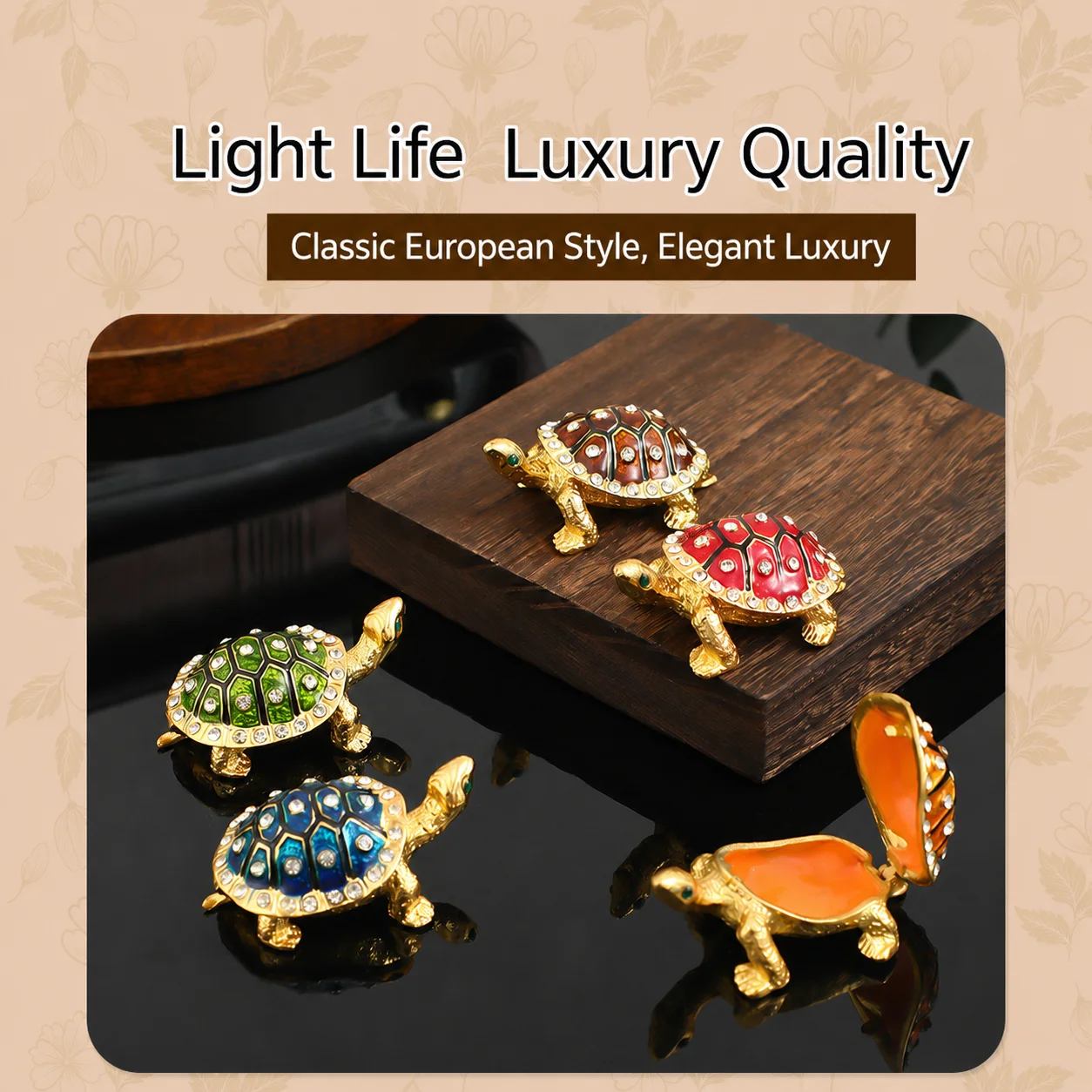 Zinc Alloy Ornament Luxury Rhinestone Storage Box Decorative Jewelry Holder Unique Turtle Jewelry Box For Bedroom Desktop Travel