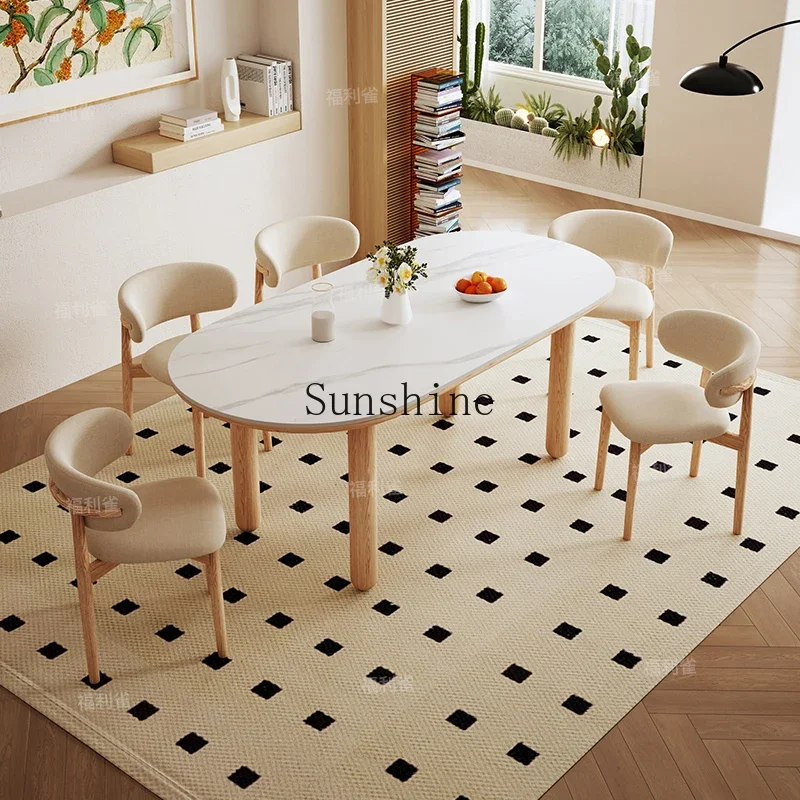 

Slate dining table cream style ash wood home thickened personalized oval chair combination