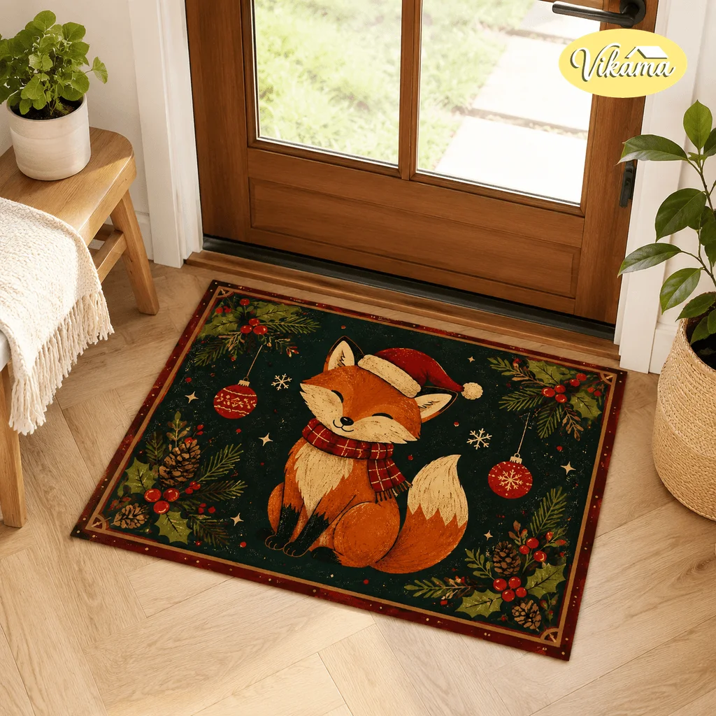 VIKAMA Christmas Bedroom Rug Bathroom Water-Absorbing Product, Bathroom Entrance, Hallway, Velvet Foot Mat, Home Decoration