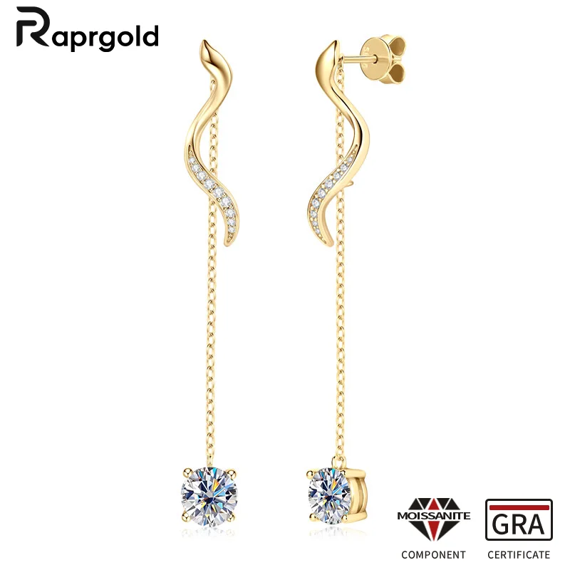 

RAPRGOLD 1CT Moissanite Snake Chain Stud Earring for Women 925 Sterling Silver Piercing Dangle Earrings Jewelry Gift Pendientes