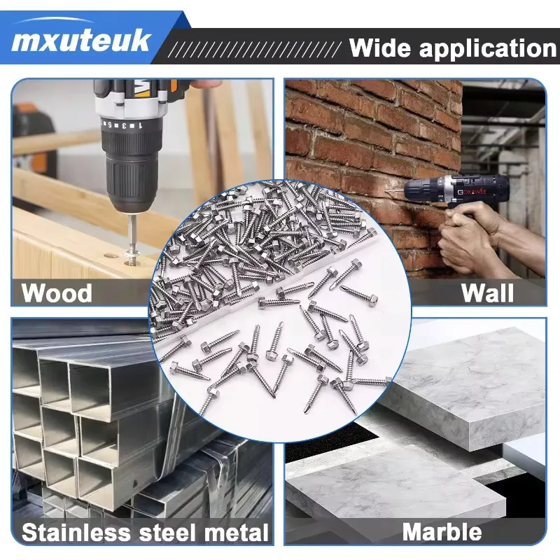 # 8 M4.2 مسامير الصفائح المعدنية ذاتية التنصت 410 سداسية من الفولاذ المقاوم للصدأ غسالة الرأس عالية القوة مسامير التنصت السريعة مخرطة للمعادن #5