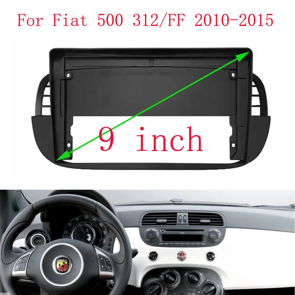 

Рамка автомобильного радио Fascias для Fiat 500 312/FF 2010-2015, 9-дюймовая 1DIN стерео панель, жгут проводов, адаптер кабеля питания, декодер Canbus