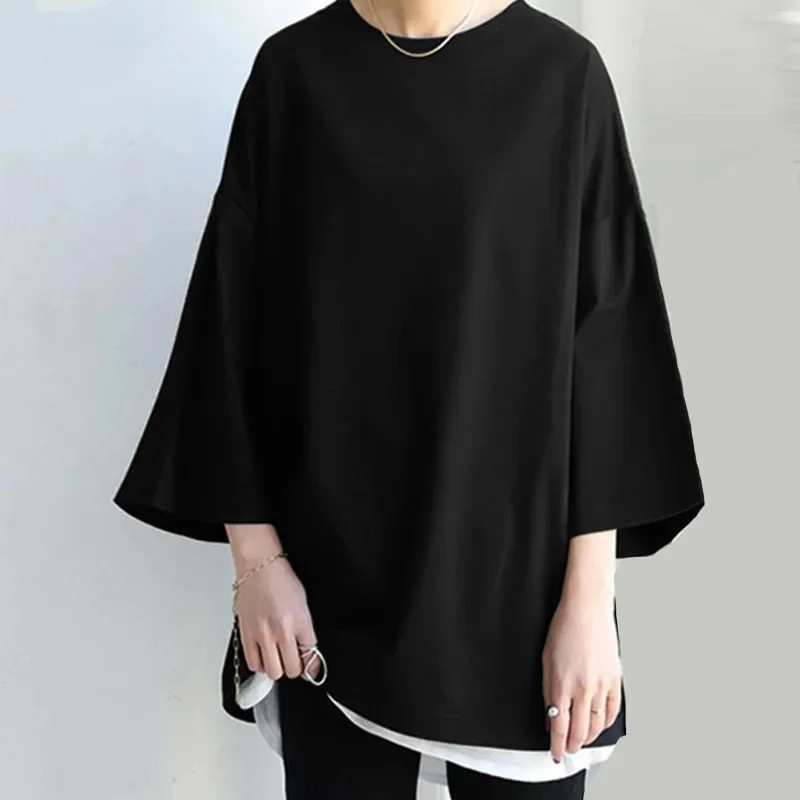 Women Blouses Casual Loose Long Flare Sleeve Solid Color Blusas Mujer Korean Fashion BF Oversize Tunic Tops T-shirts