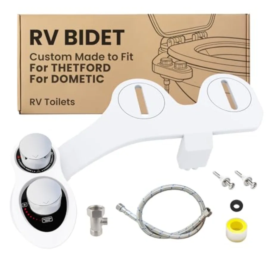 

RV Bidet Toilet Seat Attachment RV Bidet for Camper Toilet with Dual Nozzles Self/Rear/Front Cleaning Non-Electric Adjustable W