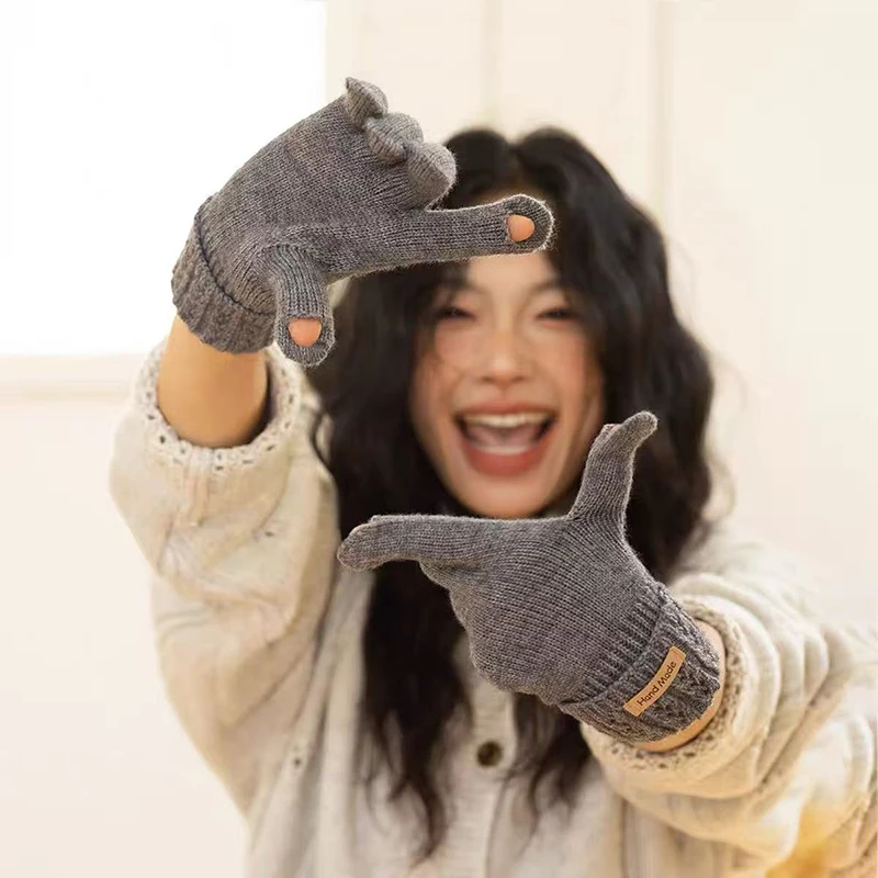 Korean High Quality Knitted Gloves for Women Missing Fingers Touch Screen Protector Gloves Simple Washable Full Finger Gloves