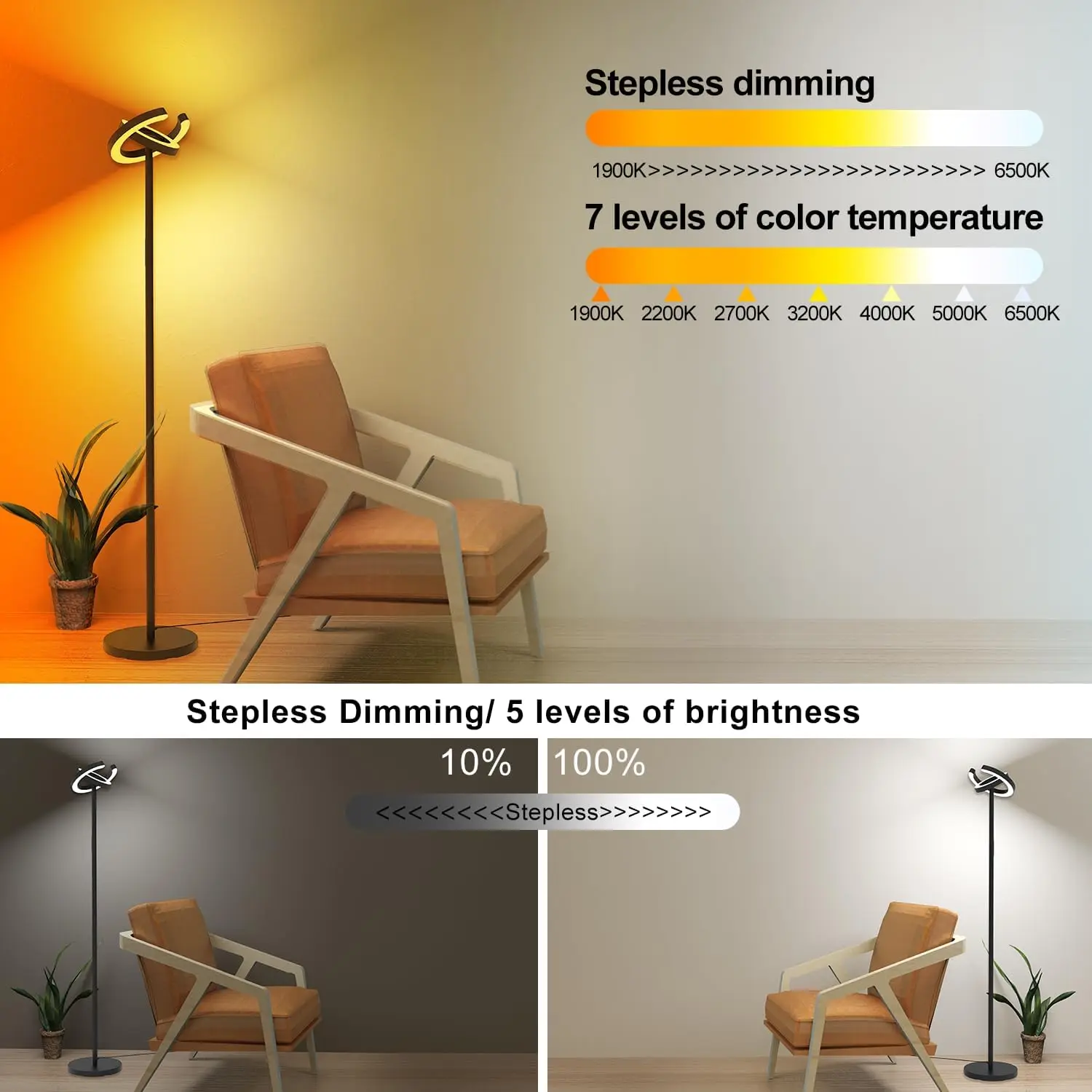75.5" LED Floor Lamp with Dual Rotatable Lights, Stepless Dimming, Remote Control for Living Room and Office