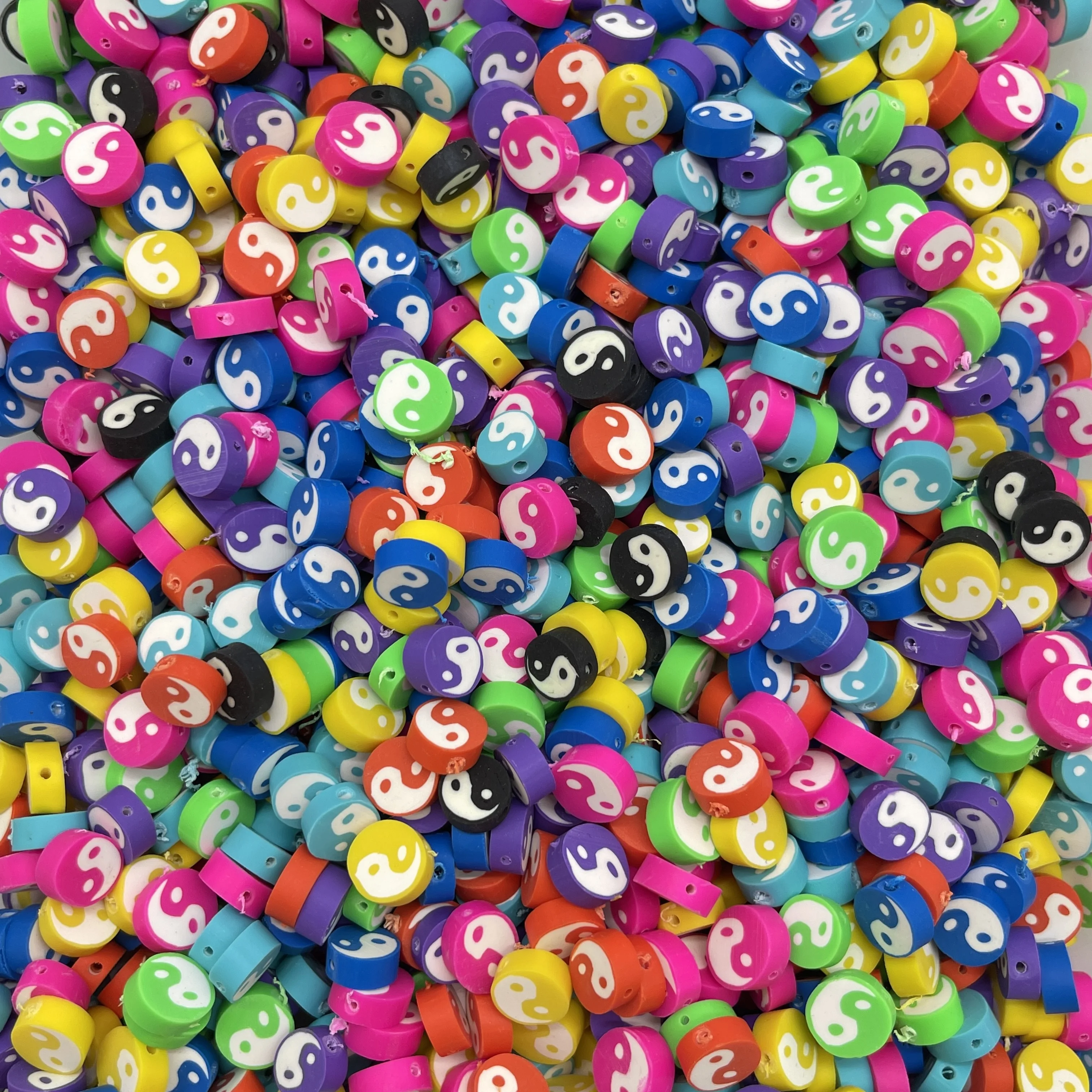 30pcs10mm Multicolour Tai Chi Design Polymer Clay Spacer Loose Beads for Jewelry Making DIY Bracelet Accessories