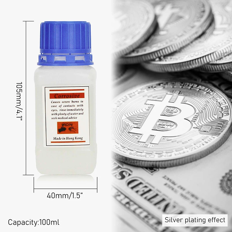 100ml Silver Plating & Anti-Tarnish Liquid - Jewelry Electroplating Solution for Copper/Brass, DIY Metal Restoration Kit