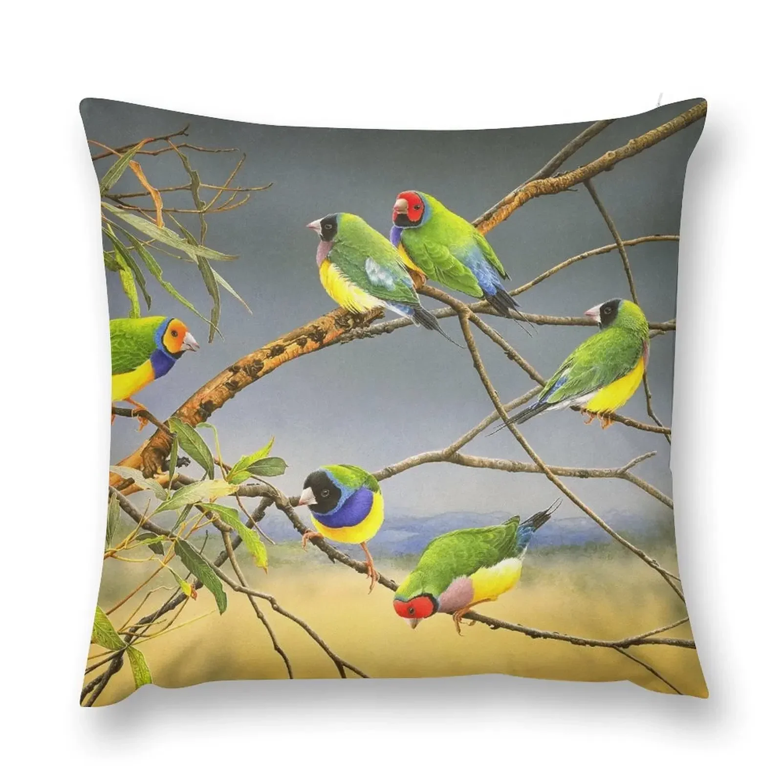 Lucky Seven (Gouldian Finches) Throw Pillow Sofas Covers Marble Cushion Cover pillow