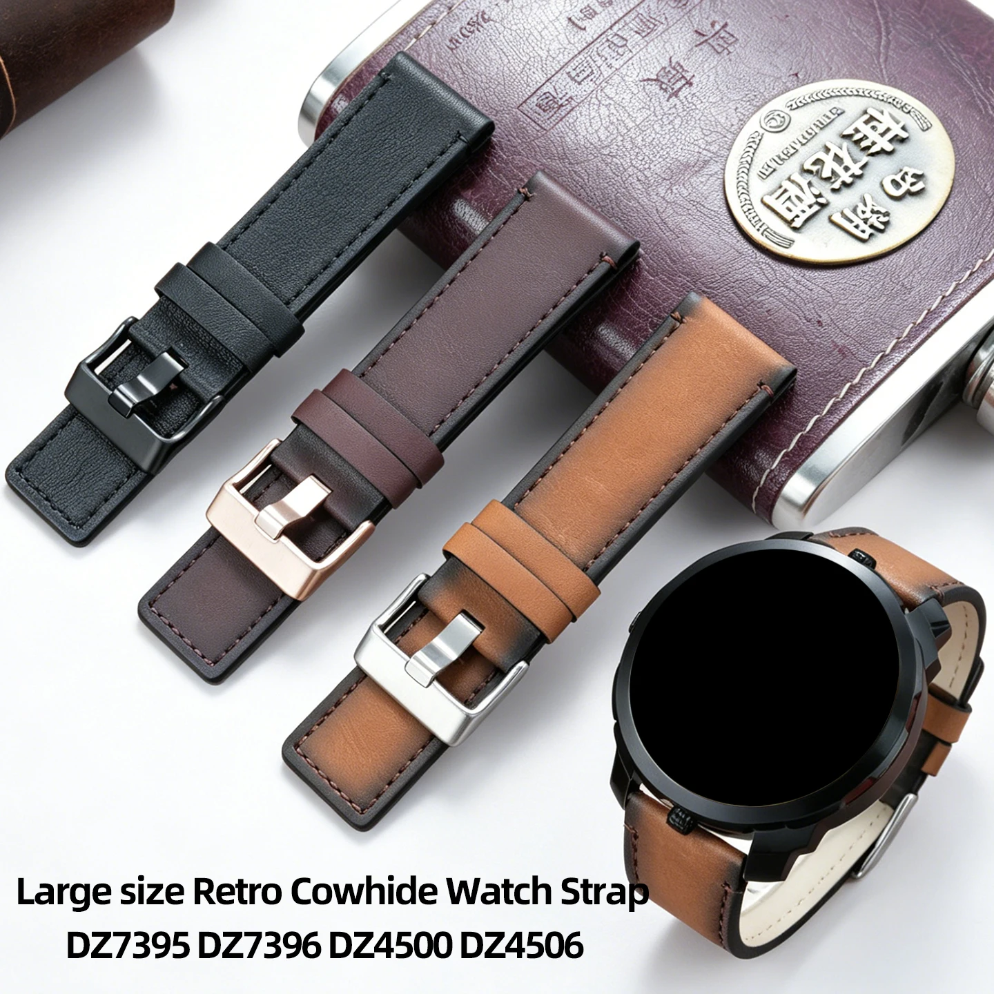 

Large size Retro Genuine Leather Watchband for Diesel DZ7395 DZ7396 DZ4500 DZ4506 vintage Cowhide Watch Strap 26mm 28mm 30mm