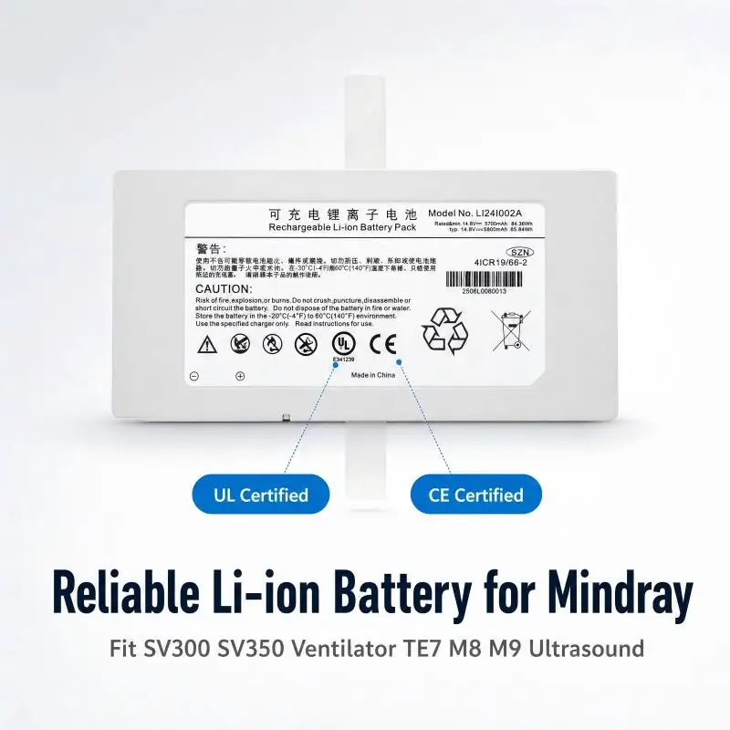 14.8V Replacement Li‑ion Battery LI24I002A for Mindray SV300 SV350 Ventilator TE7 M8 M9 Color Ultrasound Machine