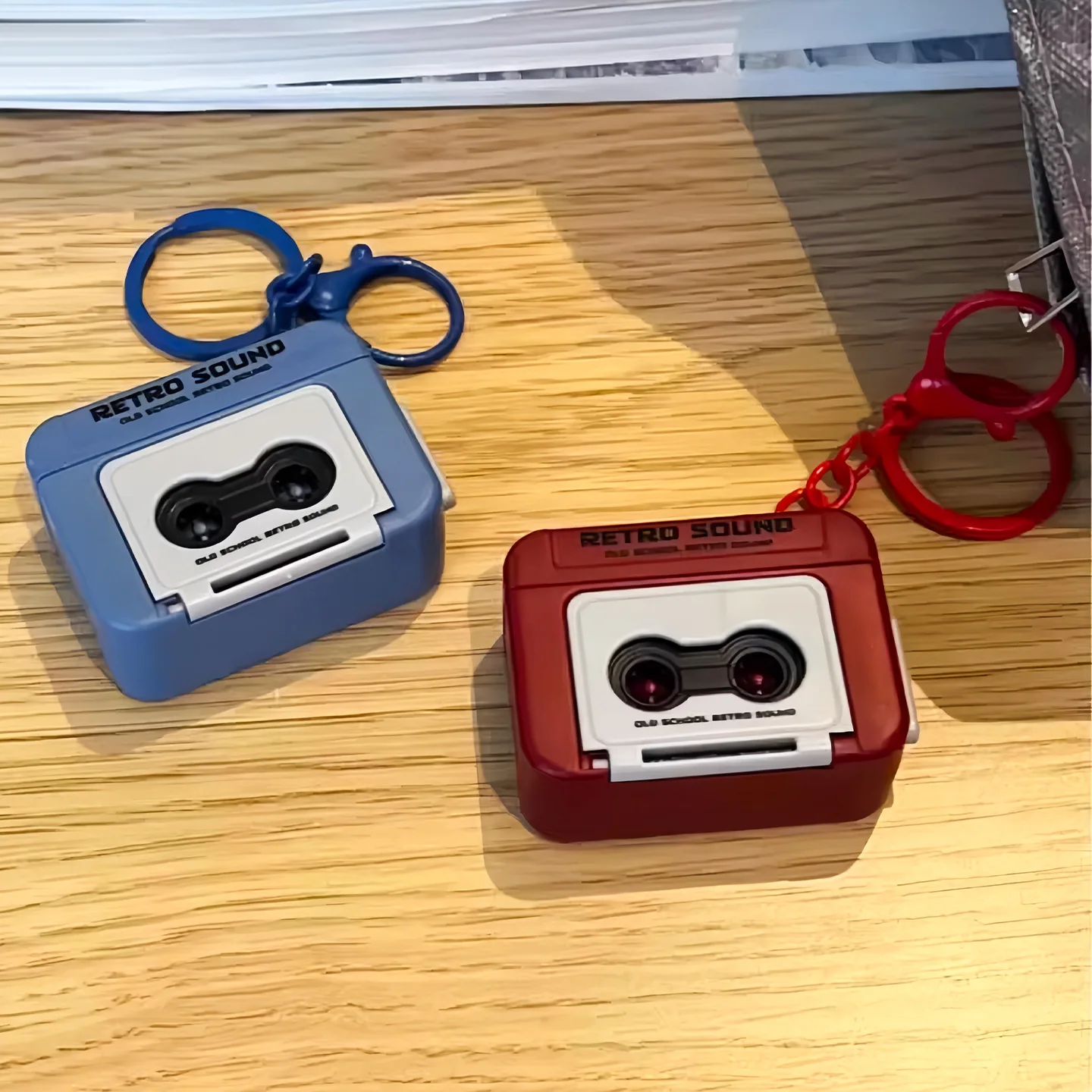 Personalized Retro Tape Recorder Keychain Mini Recording Music Box Pendant Keyring Backpack Ornament Birthday Couple Gift