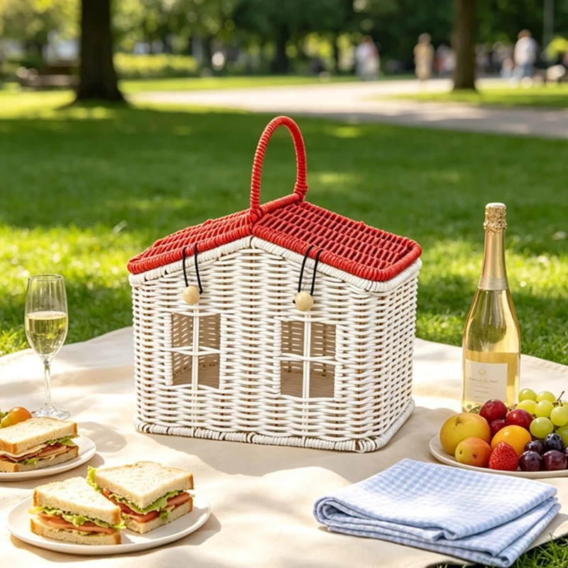 Plastic Wicker Shelf Organizers,House Plastic Storage Basket with Integrated Grip for Holding Everyday Small Items B03E