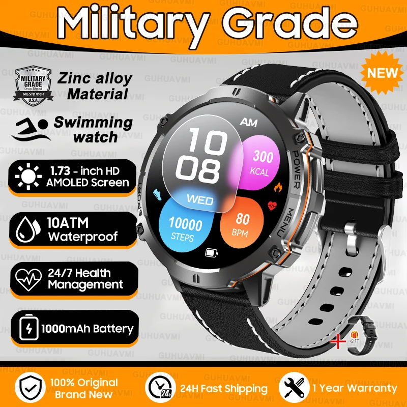 2025 New T-Rex3 1000mAh Battery Sports SmartWatch 1.73" AMOLED Screen 10ATM Waterproof Compass Altimeter Military Smartwatch Men