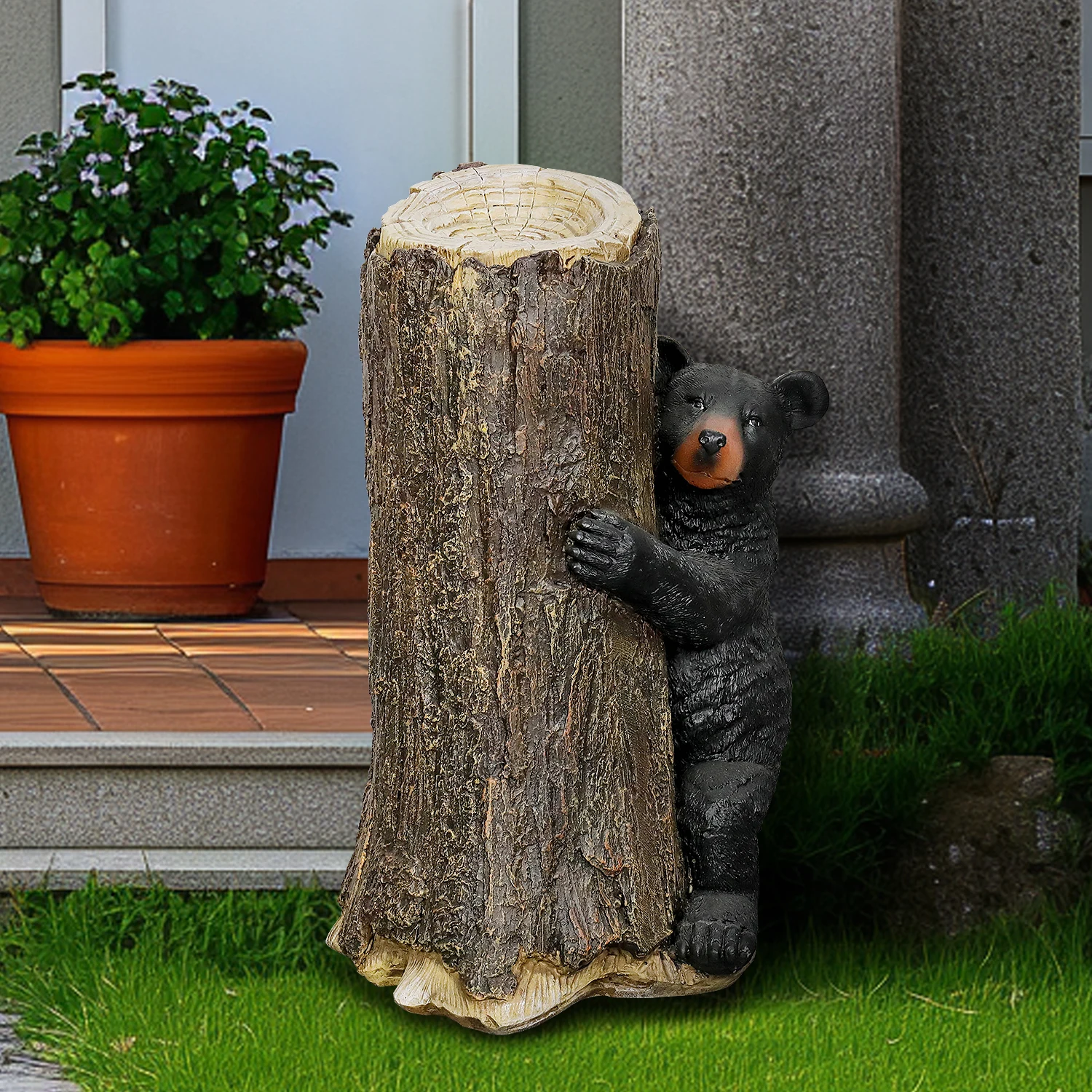 

Outdoor Garden Statue - 21.6" H Black Bear Tree Hugger Sculpture, Concrete Lawn Ornament for Garden Courtyard House Office Decor