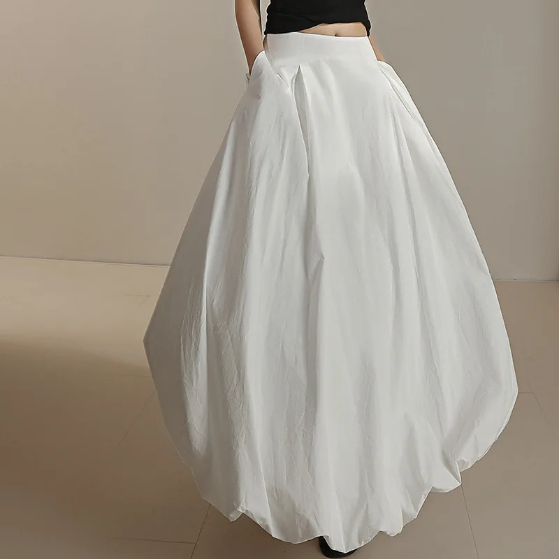 Spring and Summer Women's Big Pendulum Flower Bud Skirt Flower Long Skirt White Skirt Pure Cotton Solid Color