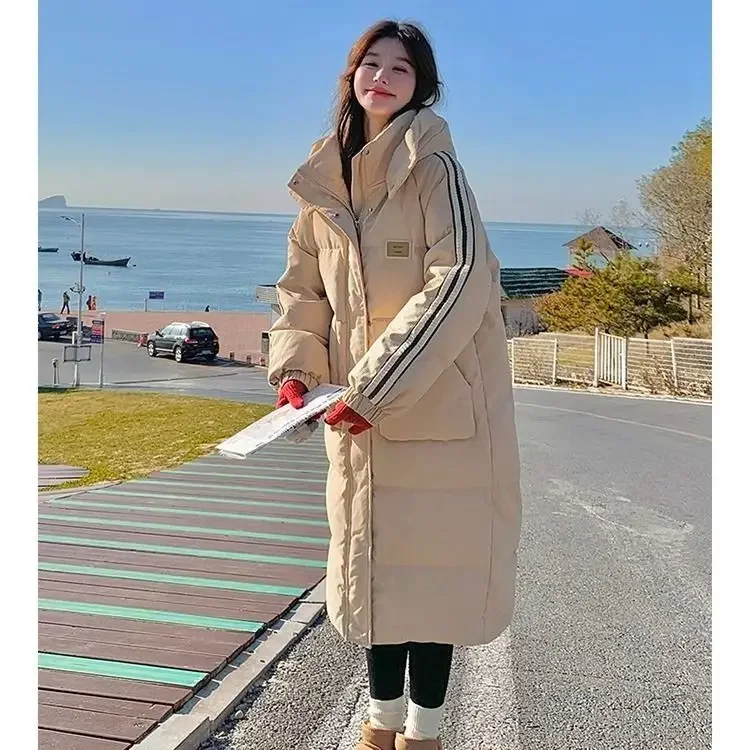 2024 long down cotton coat winter new loose Korean style thickened college jacket knee-high cotton jacket