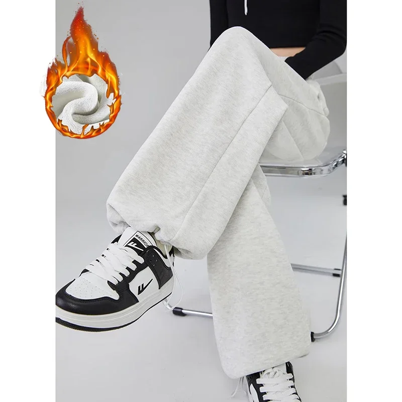 2026 Winter Lady Snow Warm Fleece Joggers Girls Solid Baggy Plush Trousers Women Fashion High Waist Thermal Velvet Pants