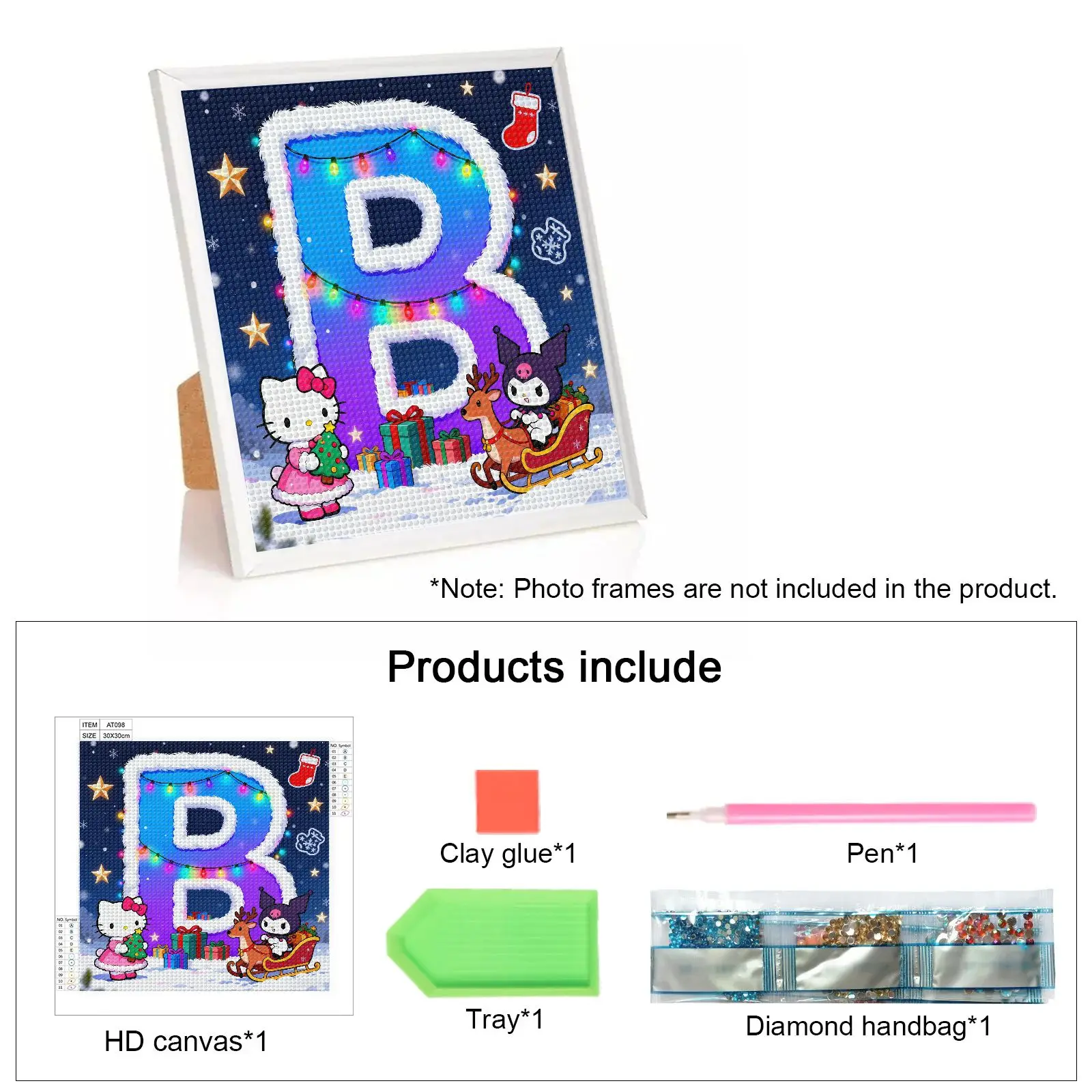 1PC 5D DIY Lukisan Berlian Natal Hello Kitty Kuromi Kit Lampu Huruf Malam Bersalju Bintang Dapat Digantung & Dipegang Dekorasi Rumah Kerajinan