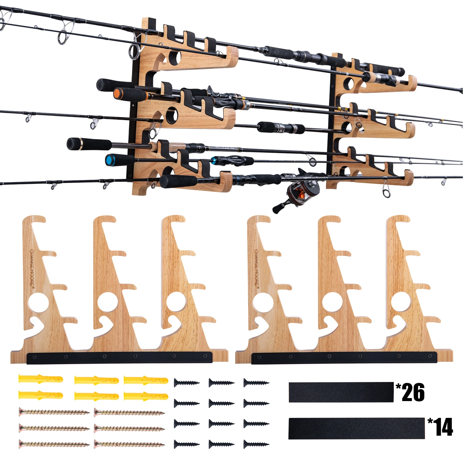 

Goture Fishing Rod Storage Rack,Three-tier Wall-mounted Solid Wood Fishing Holder, Sturdy Durable,Fishing Rod Display Fixed Rool
