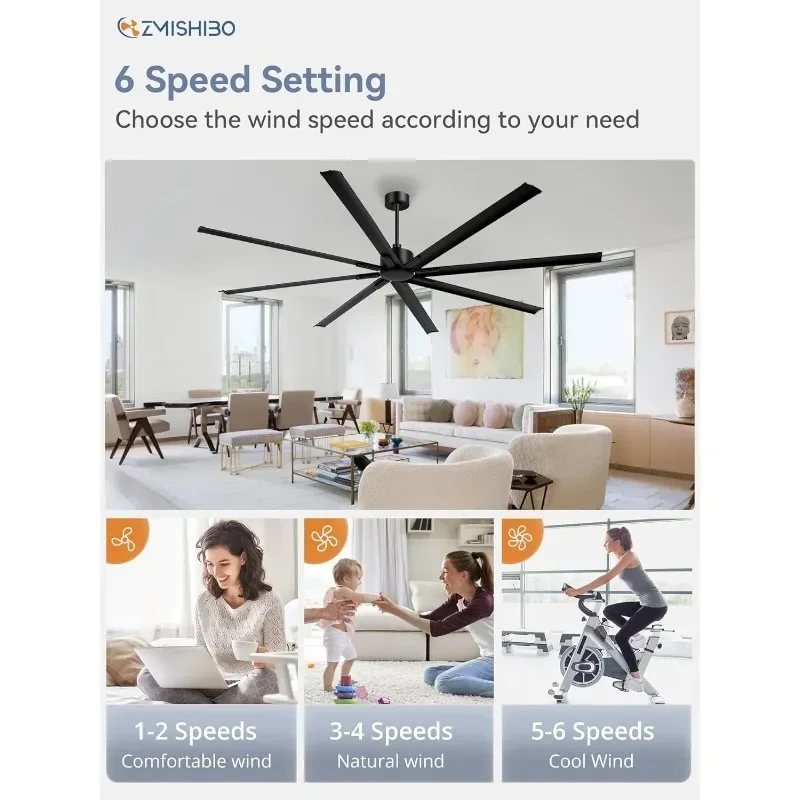 ZMISHIBO 산업용 DC 모터 천장 선풍기 가역 블레이드 다운로드 속도 리모컨, 가정 또는 상업용