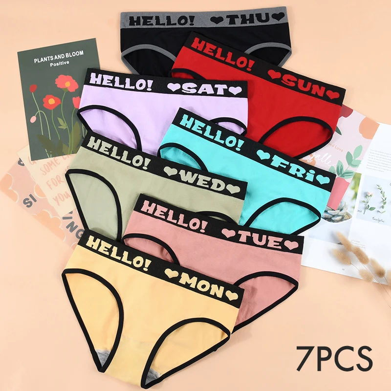 Nadia Go 7PCS Women's Print Brief Bikini Panties Week Letter Ladies Underwear Women Pants Breathable Girls Panty Sexy Low-Rise