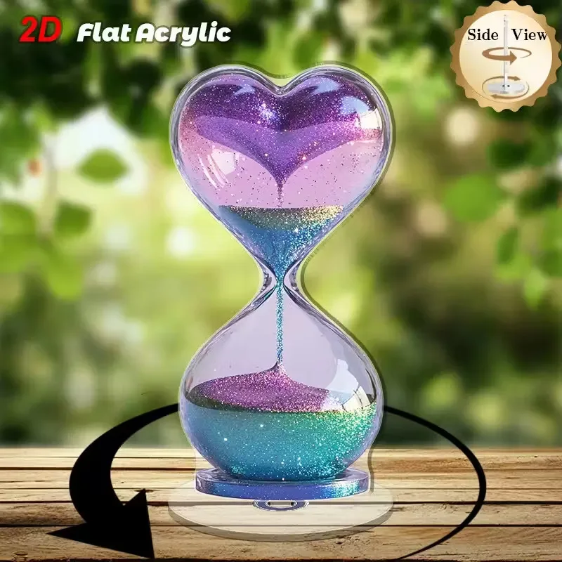 2D Flat 360 Degree Rotating Purple Blue-green Gradient Light Rotating Hourglass Clock with Bottom Heart Shaped Bulb Decoration