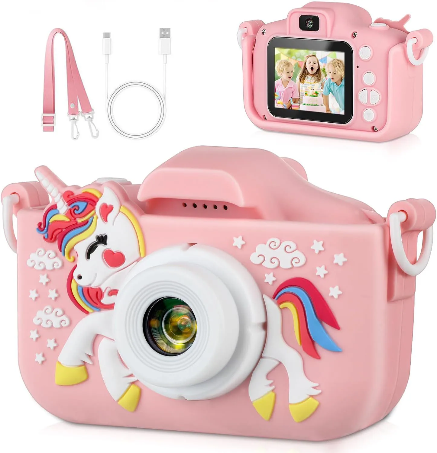 Fotocamera per bambini, cinque giochi educativi, doppia fotocamera anteriore e posteriore HD da 48 MP 1080p, la scelta migliore per i regali di Natale e compleanno