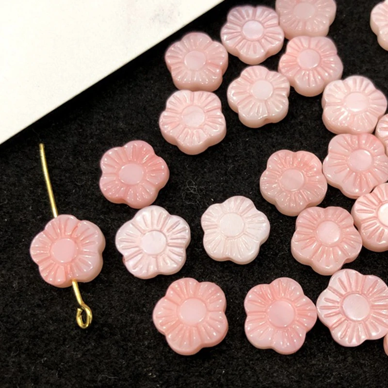 10 PCS 10mm Pink Dyed Double-Sided Shell Plum Blossom Flower Mother of Pearl Flat Pendant Connectors for Jewelry Making