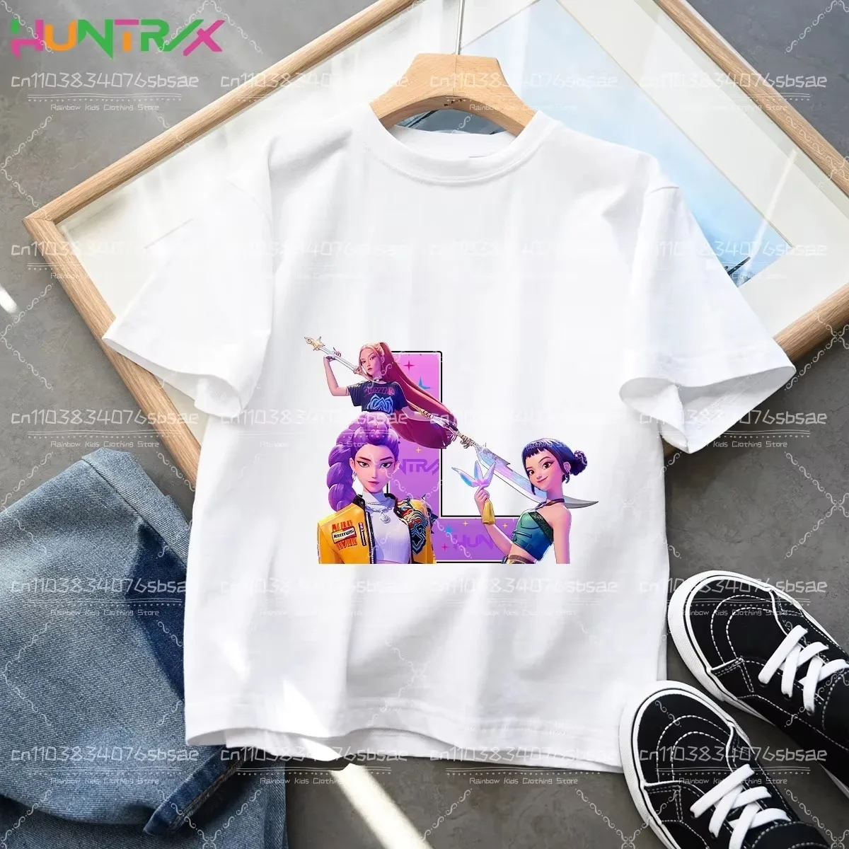 Toddler Girl Clothes Huntrx Mira Rumi Zoey Letter A-Z Cartoon Tee Shirt Funny Gift Fans Harajuku Cool Kids T-shirts Summer Tops