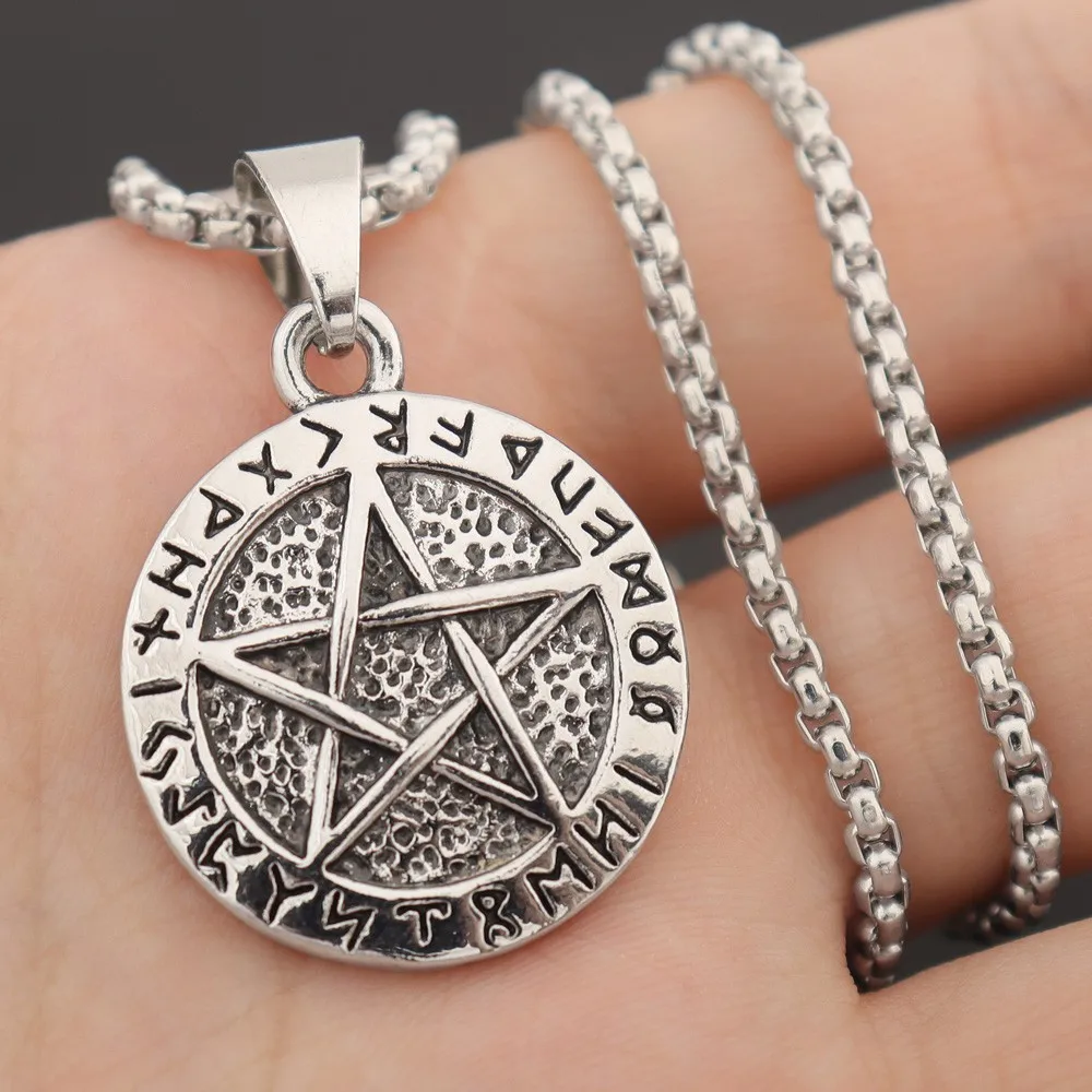 

Vintage Five Point Star Viking Rune Pendant Charm Men's Necklace Fashion Hip Hop Punk Accessories Jewelry Party Gift Wholesale
