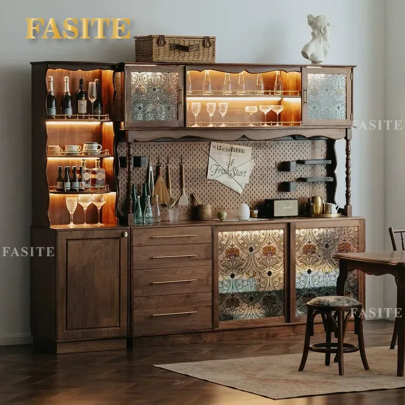 Modern Black Walnut Dining Sideboard Cabinet Simple Wall Mounted Storage Unit for Living Room Entryway Home Organization