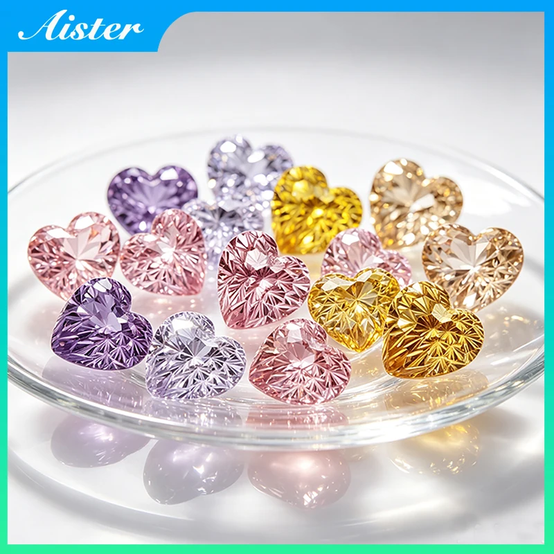 New Fancy Purple Blue 6x6mm Heart Pyrotechnic Cut Cubic Zirconia Stones Loose Gemstone for Jewelry Making
