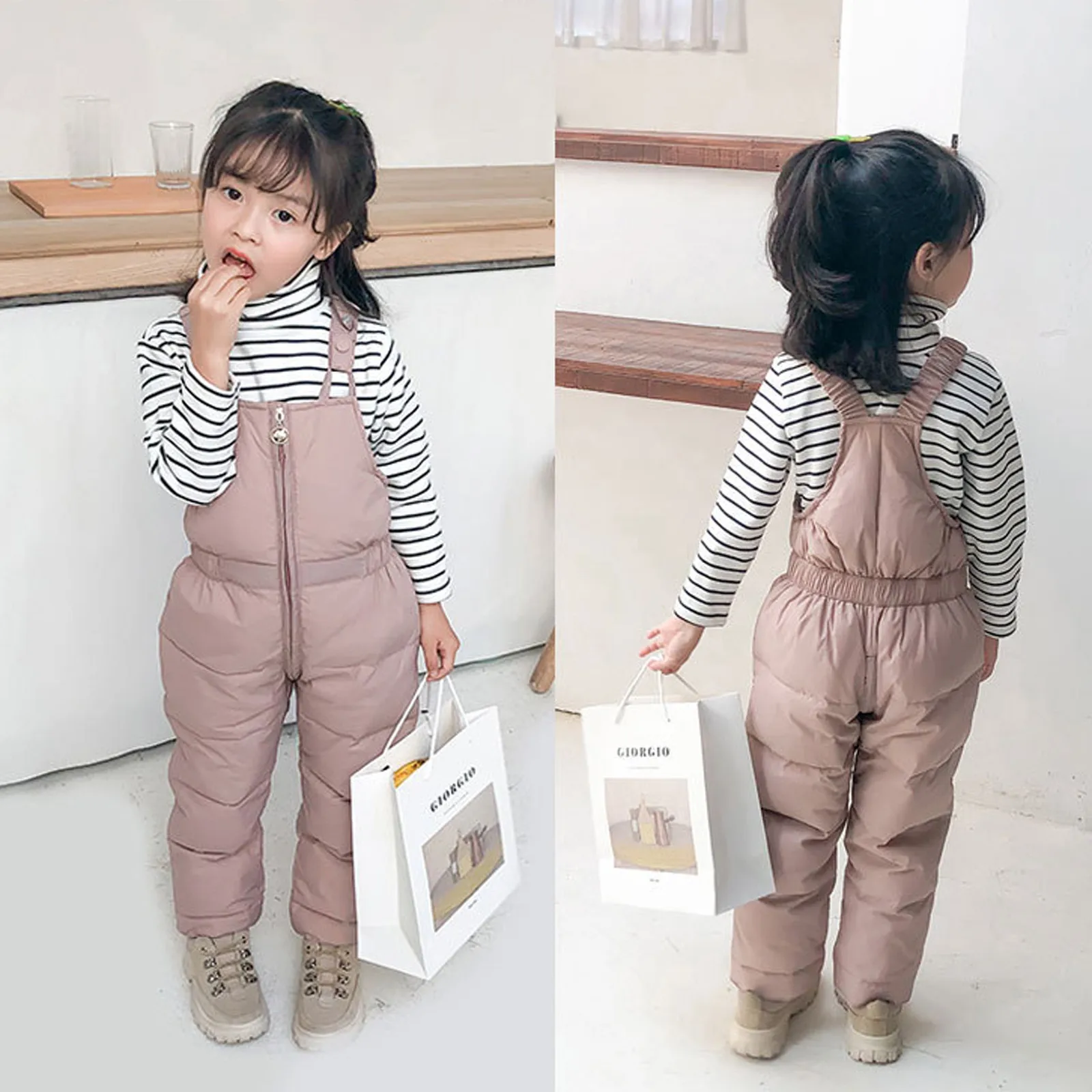 الشتاء الاطفال وزرة دافئة السراويل الخريف الفتيات الفتيان سميكة أسفل سراويل قطنية عالية الجودة الأطفال يندبروف الثلوج بذلة 1-5Y #3