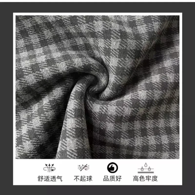 

Новинка 2023 года, осенне-зимние свободные прямые брюки в стиле ретро с маленькой сеткой и эластичной резинкой на талии, повседневные женские брюки с мясным покрытием